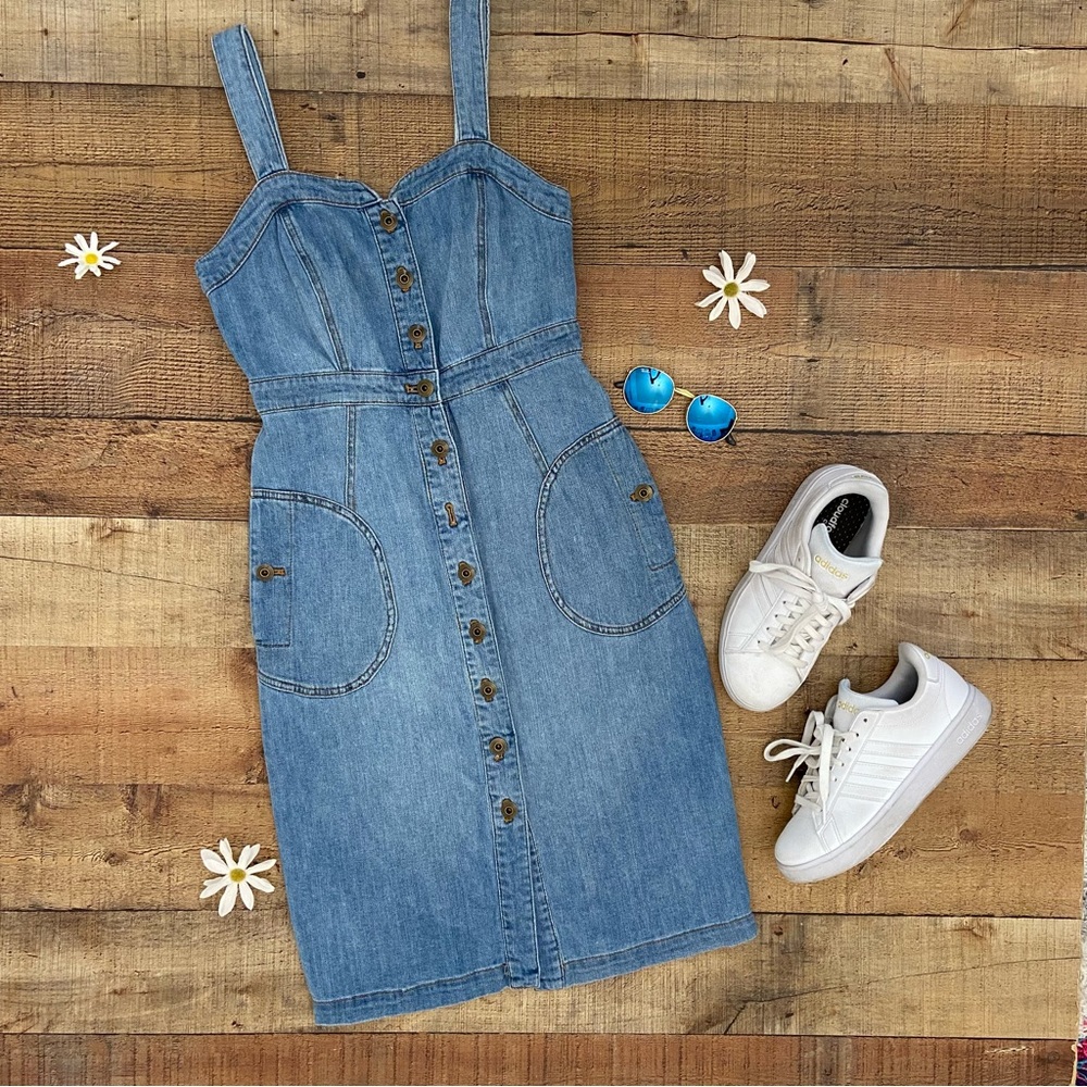 Denim Dress by ANTHRO Pilcro and the Letterpress Buttons Up Front
